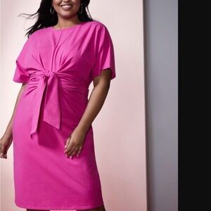 Eloquii Bright Pink Short Sleeve Cross Front Flutter Sleeve Dress Size 16